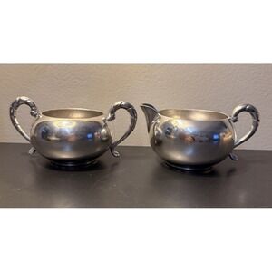 Antique EG Webster & Son Cream & Sugar Set Quadruple Plate Hard White Metal 121